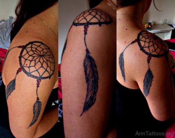 Dreamcatcher Tattoo On Girl Shoulder