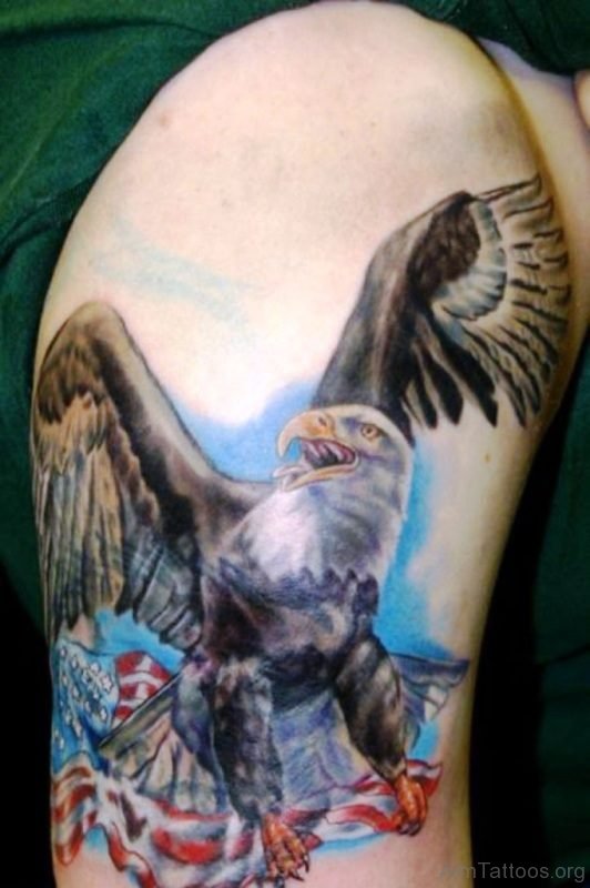 Eagle Holding American Flag Tattoo 