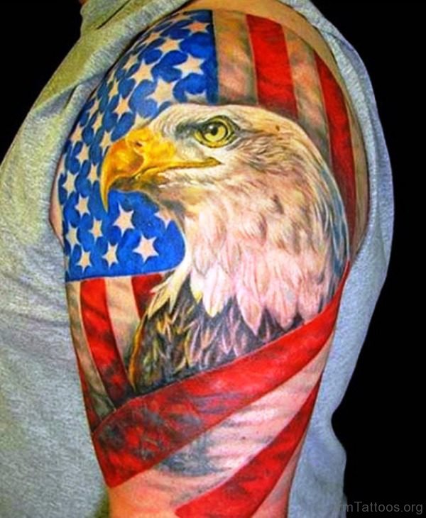 Eagle With American Flag Tattoo