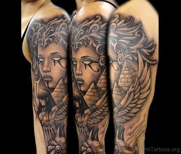 Egyptian Tattoo On Half Sleeve