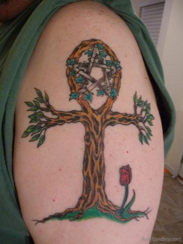 Egyptian Tree Tattoo On Shoulder