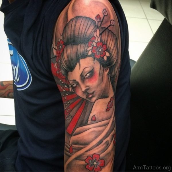 Elegant Geisha Tattoo Design on Arm 