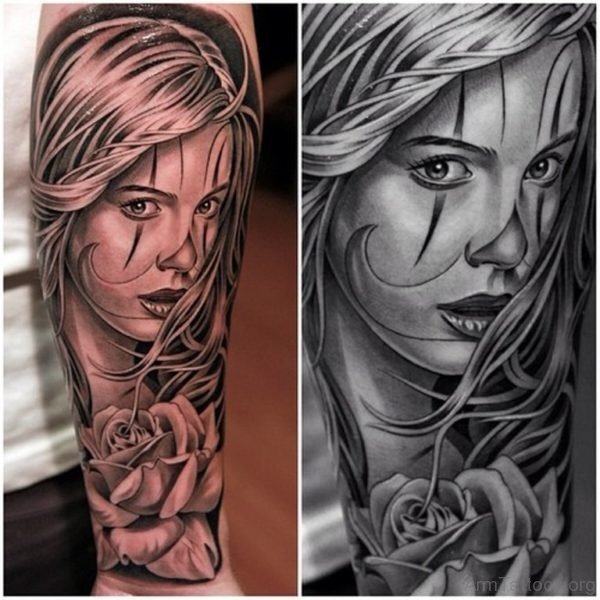 Elegant Girl Portrait Tattoo Design On Arm 