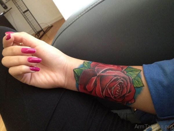 Elegant Large Rose Tattoo On Wrist 