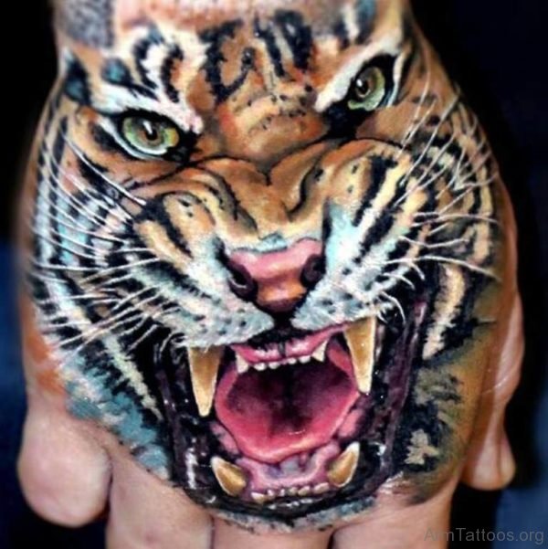 Elegant Tiger Tattoo On Hand