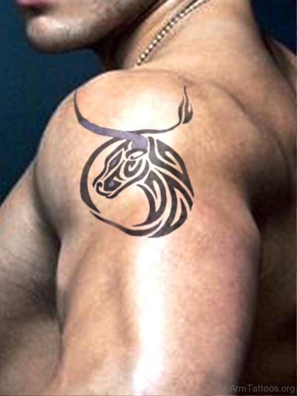 Excellent Bull Tattoo On Shoulder 