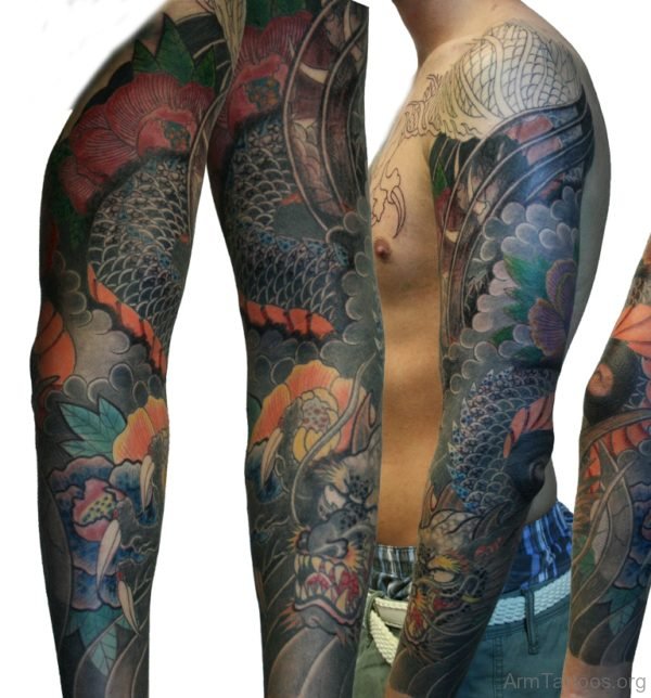 Excellent Dragon Tattoo Design On Full Sleeve