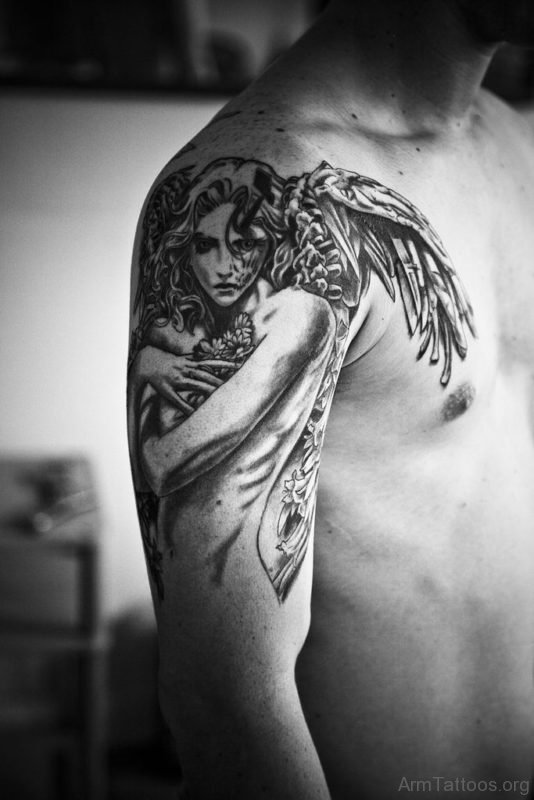 Excellent Guardian Angel Tattoo Design