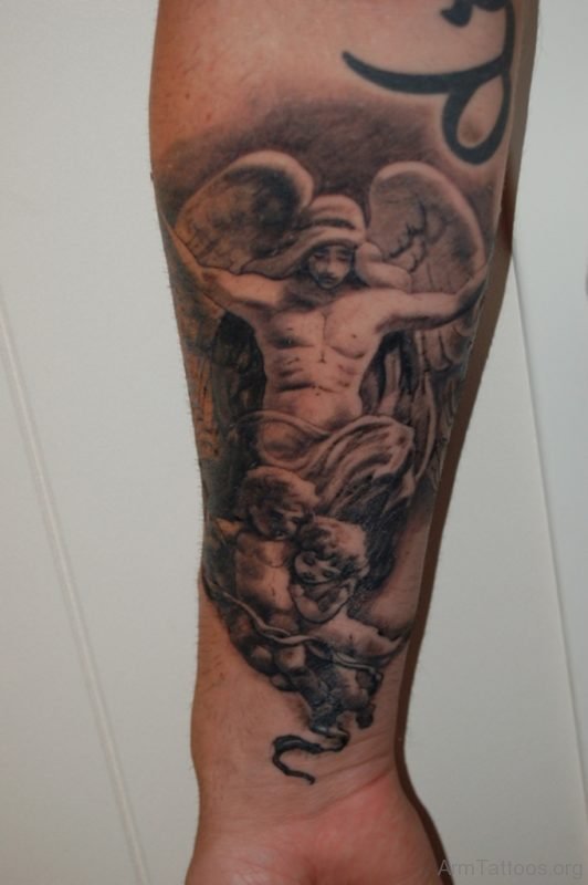 Excellent Guardian Angel Tattoo On Arm
