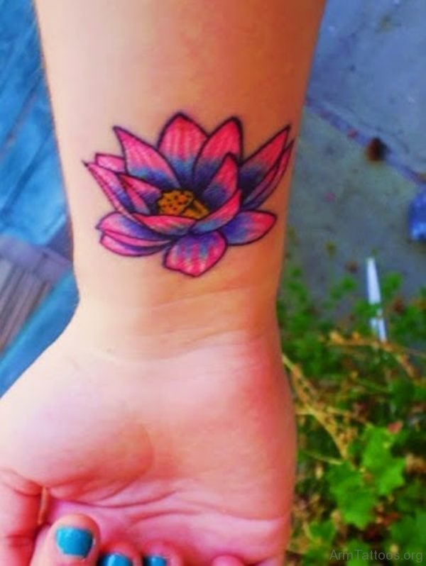Excellent Lotus Flower Wrist Tattoo 