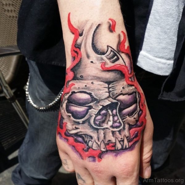 Excellent Skull Tattoo Design On Hand