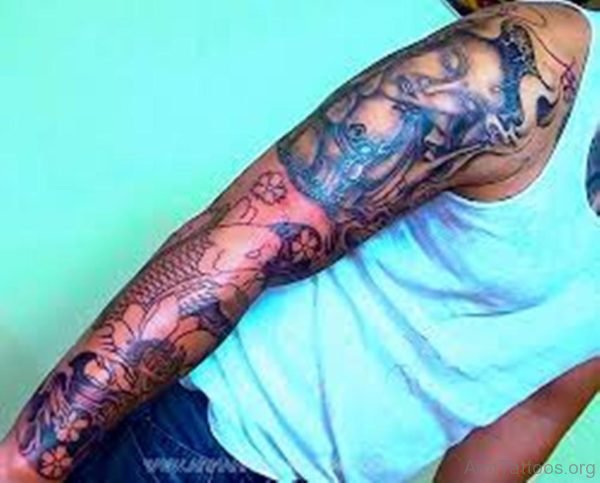 Fabulous Buddha Tattoo On Full Sleeve