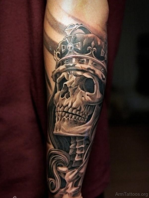 Fabulous Queen Skull Tattoo On Lower Arm