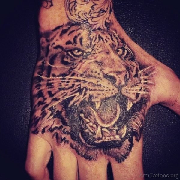 Fabulous Tiger Tattoo On Hand