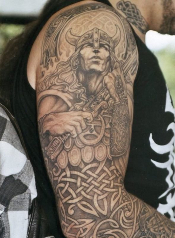 Fabulous Warrior Tattoo On Full Sleeve