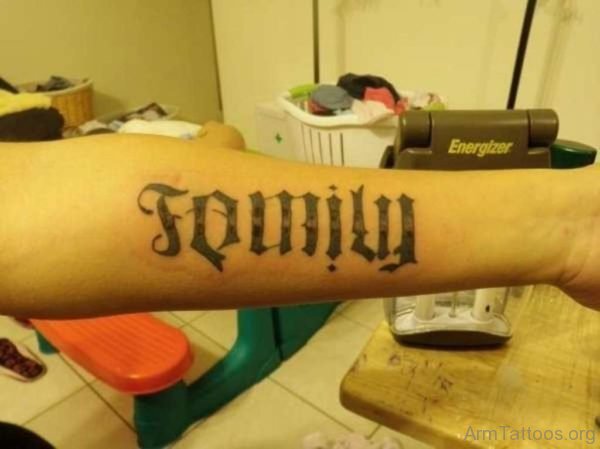 Famil Ambigram Tattoo Design On Arm