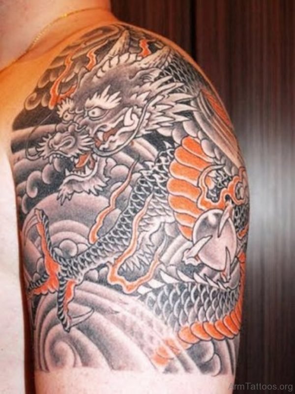 Fancy Asian Dragon Tattoo On Shoulder