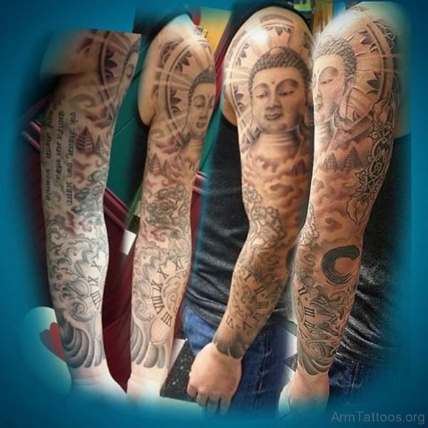 Fancy Buddha Tattoo On Full Sleeve