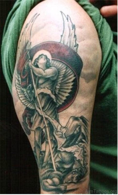 Fancy Guardian Angel Tattoo On Shoulder
