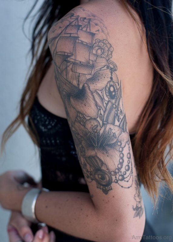Fancy Lily Tattoo On Half Sleeve