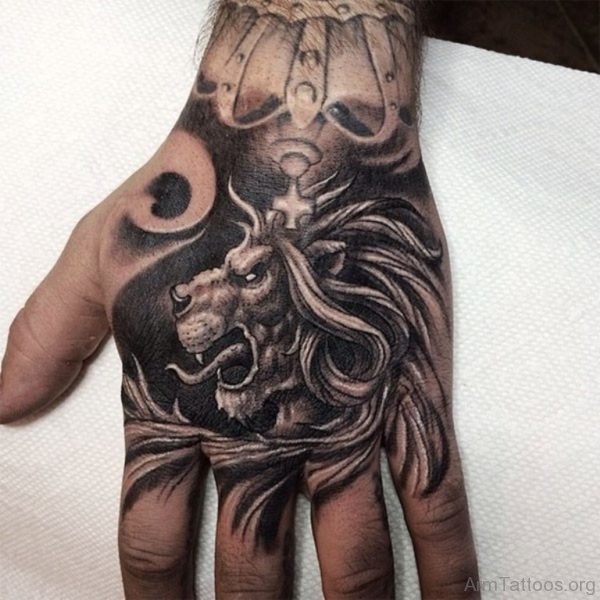 Fancy Lion Tattoo On Hand