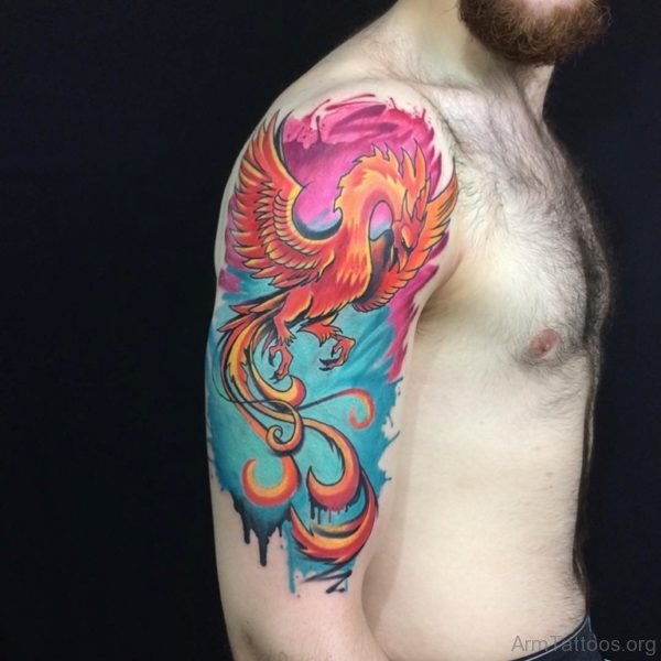 Fancy Phoenix Tattoo On Half Sleeve
