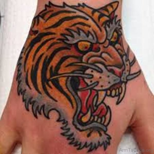Fancy Tiger Tattoo On Hand