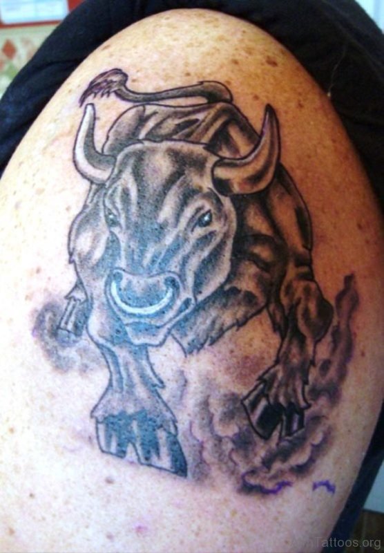 Fantastic Bull Tattoo On Shoulder 