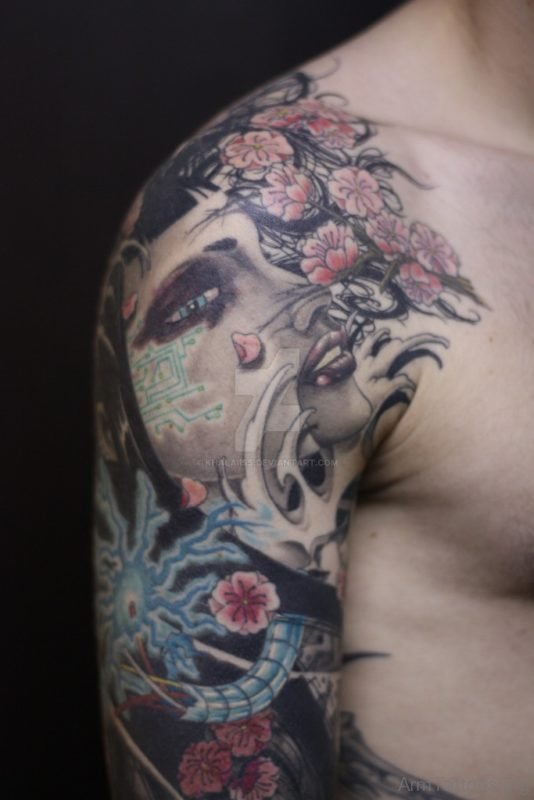 Fantastic Geisha Tattoo Design On Arm 