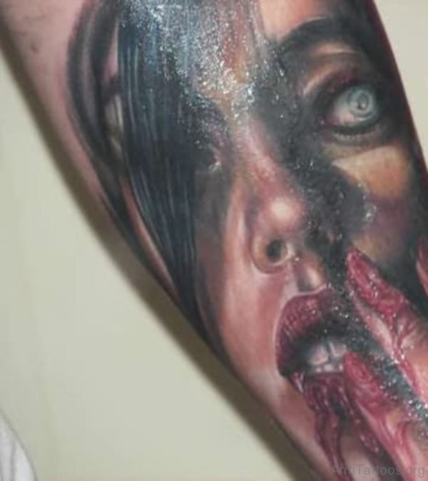 Female Vampire Face Portrait Tattoo 