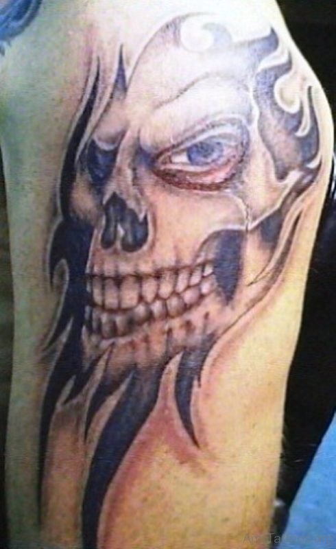 Flaming Skull Tattoo On Arm