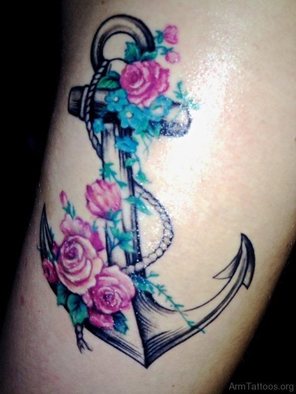 Flower And Anchor Tattoo 
