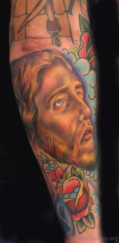 Flower And Jesus Tattoo