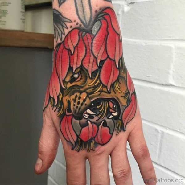 Flower And Lion Tattoo