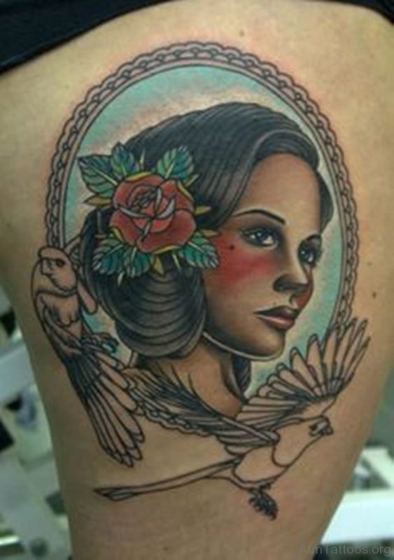 Flower And Portrait Tattoo 