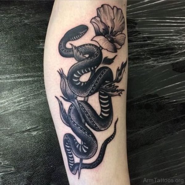 Flower And Snake Tattoo 