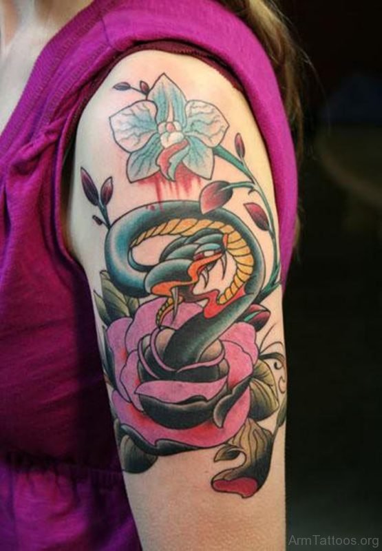 Flower And Snake Tattoo