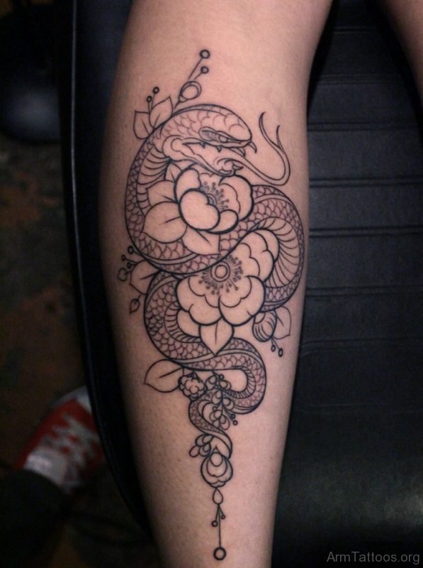 Flower And Snake Tattoo 