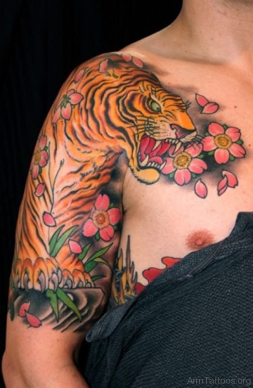 Flower And Tiger tattoo