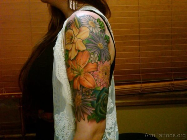 Flower Tattoo On Half Sleeve