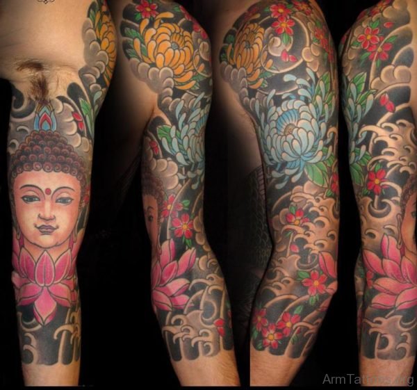Flowers And Buddha Tattoo
