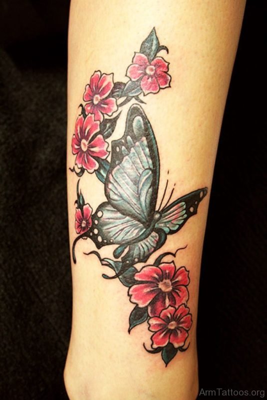 Flowers And Butterfly Tattoo
