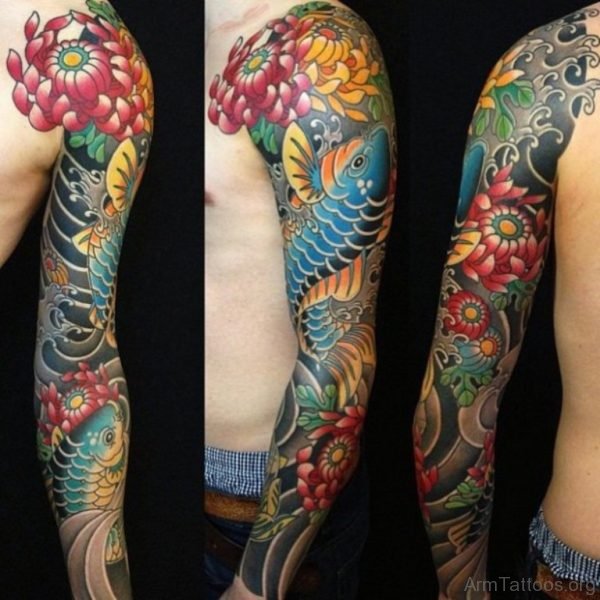Flowers And Fish Tattoo