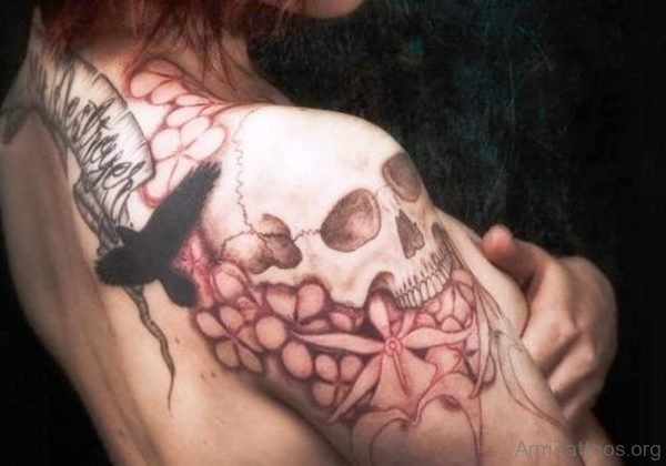 Flowers And Skull Tattoo 