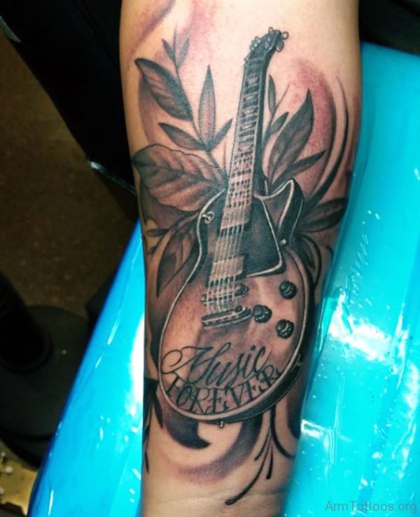 Guitar Tattoo With Leaves 
