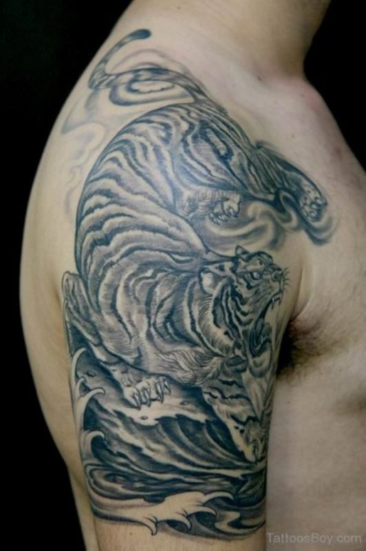 Forest Tiger Shoulder Tattoo