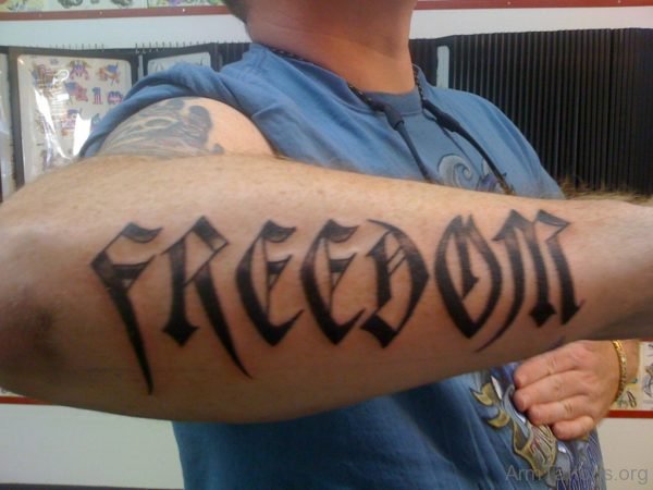 Freedom Ambigram Tattoo On Arm