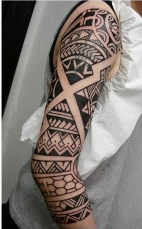 Full Sleeve Hawaiian Tribal Tattoo