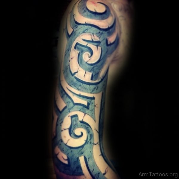 Full Sleeve Stone Tribal Tattoo