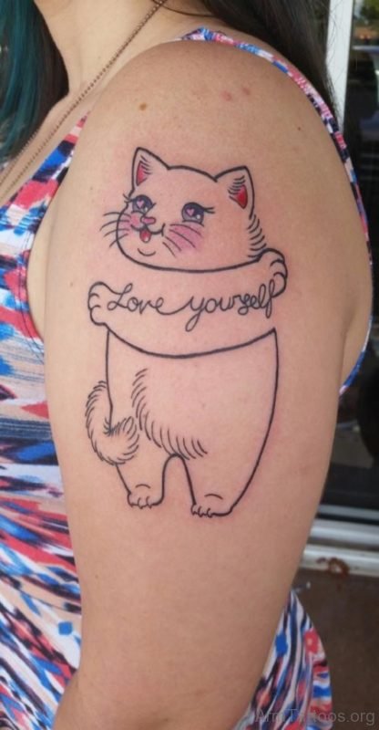 Funky Cat Tattoo On Shoulder